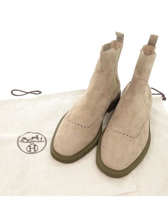 Hermes Ebony Suede Beige Side Gore Short Boots 43.5 main image 7